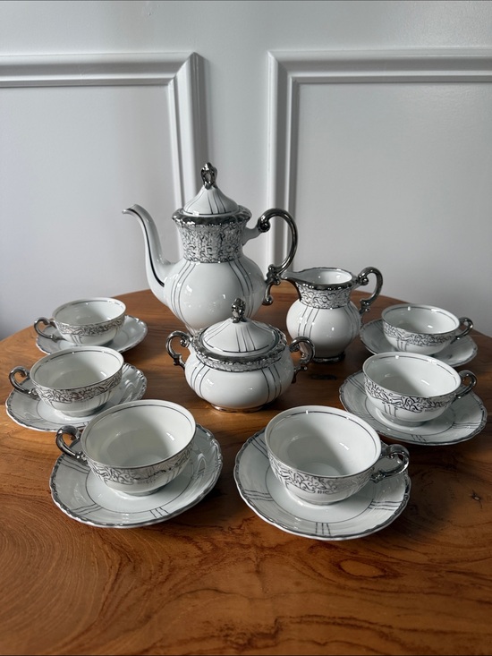 Seyei Other - Fine Seyei China Japan 15 Pc Coffee Tea Set 1031 Platinum Silver Cups Saucers